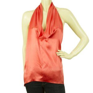 Peach Color Handkerchief Halter Silk Top